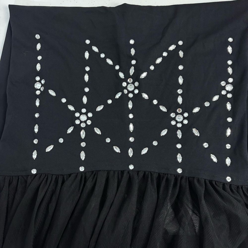 Vtg Nom De Plume Black Mesh Maxi Dress M Whimsigoth Rhinestone Cowl Neck Goth - Picture 12 of 15